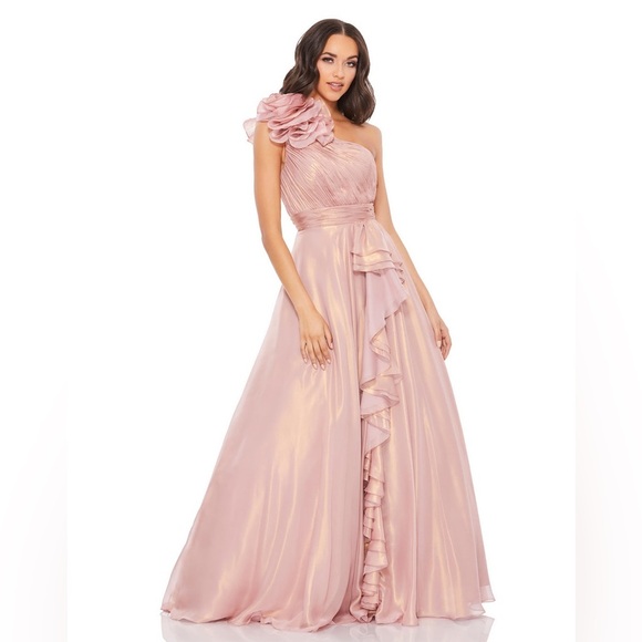 Mac Duggal Dresses & Skirts - $498 MAC DUGGAL IRIDESCENT ONE SHOULDER ROSETTE BALL GOWN ROSE GOLD 49252 *read